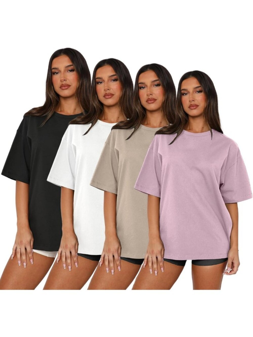 Oversized Crew Neck T-Shirts for Women - Loose Fit Summer Baggy Tee Tops, Short